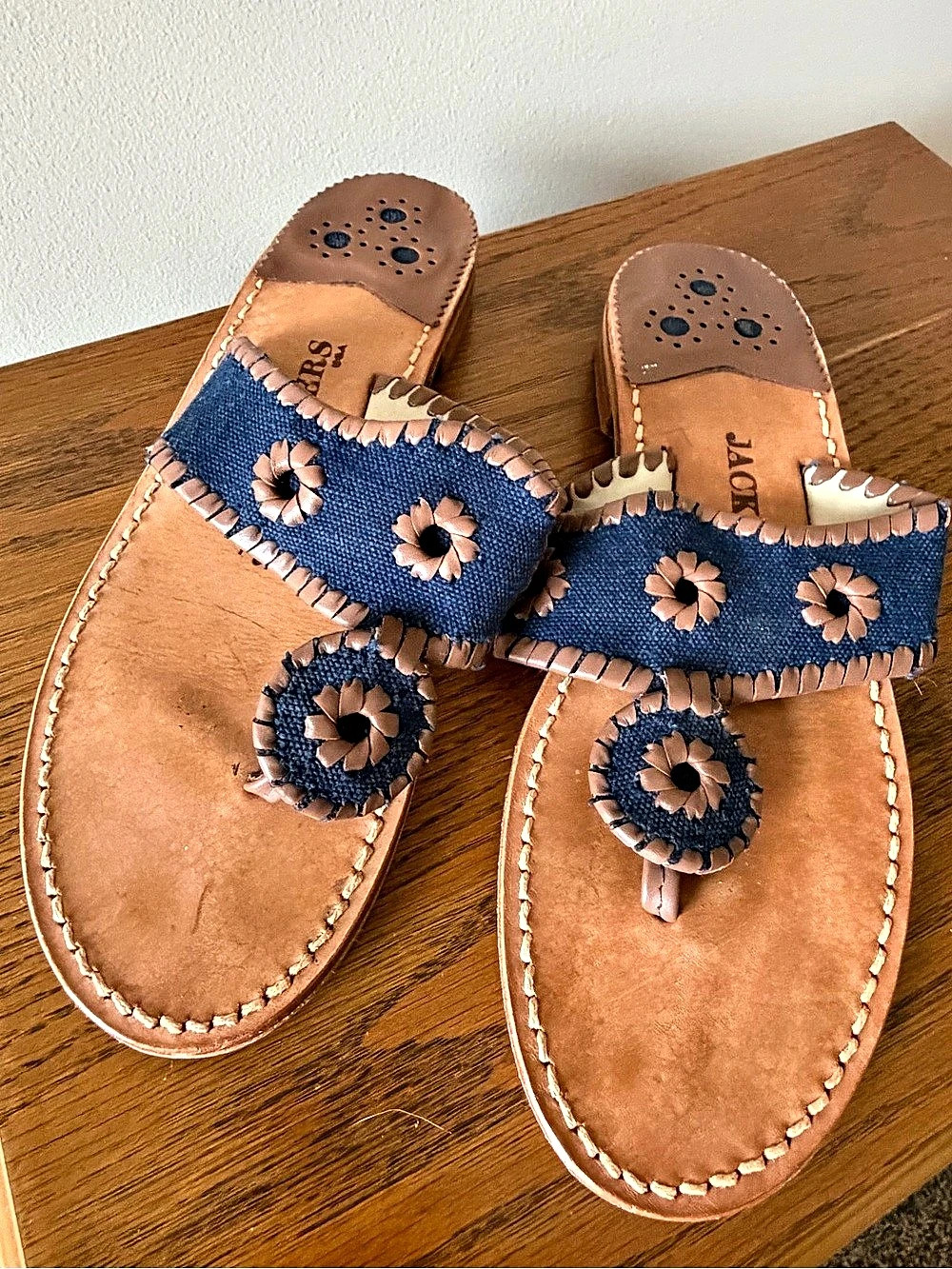 Jack Rogers Original Navajo Flat Sandal Denim Flower Thong Sandals